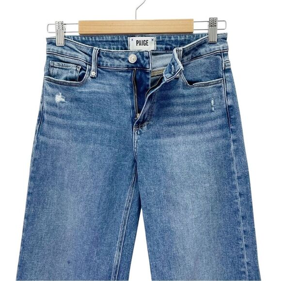 Paige Sabine Wide Leg Jeans Size 27 Shea Distressed Blue High Rise Flare Denim - Picture 6 of 12